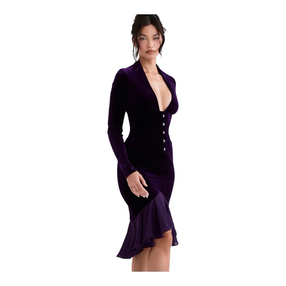 House of CB NWT Dahna Purple Velvet Corset Dress Sz Medium - Picture 3 of 7